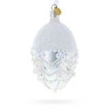 White Pearls on Frozen Glass Egg Christmas Ornament 4 Inches
