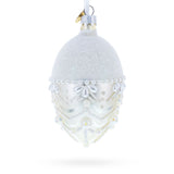 White Pearls on Frozen Glass Egg Christmas Ornament 4 Inches