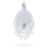 White Pearls on Frozen Glass Egg Christmas Ornament 4 Inches
