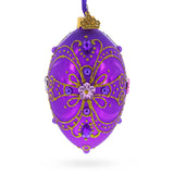 Royal Purple and Gold Glitter Scrollwork & Gem Accents Glass Egg Christmas Ornament 4 Inches