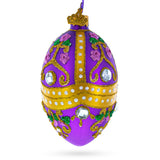 Jeweled Scrolls on Purple Glass Egg Christmas Ornament 4 Inches