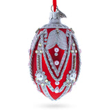 Silver Ropes on Red Glass Egg Christmas Ornament 4 Inches