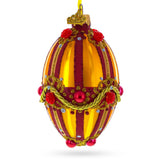 Golden Stripes over Pearls and Roses Glass Egg Christmas Ornament 4 Inches