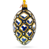 Mosaic Pattern on Blue Glass Egg Ornament 4 Inches