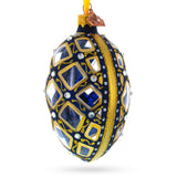 Mosaic Pattern on Blue Glass Egg Ornament 4 Inches