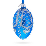 Pearls on Blue Glass Egg Ornament 4 Inches