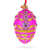 Jeweled Flowers on Pink Glass Egg Ornament 4 Inches
