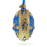 Golden Swirls on Blue Glass Egg Ornament 4 Inches