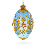 Blue and Gold Embossed Floral Glass Egg Ornament 4 Inches
