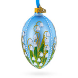 Lily of the Valley on Frosted Blue Egg Glass Ornament 4 Inches