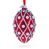Red Pearl Lattice Glass Egg Ornament 4 Inches