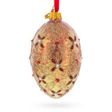 Gilded Bloom & Pearl Lattice Jeweled Glass Egg Ornament 4 Inches