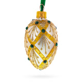 Beige & Emerald Jewel Accented Mini Glass Egg Ornament 2.9 Inches