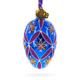 Cobalt Blue with Pink and Yellow Floral Pattern Mini Glass Egg Ornament 2.9 Inches