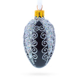Black with Silver Glitter Swirls and Sequins Mini Glass Egg Ornament 2.9 Inches