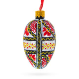 Ukrainian Geometric Red and Gold Mini Glass Egg Ornament 2.9 Inches