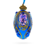 Royal Blue with Gold Glitter and Iridescent Sequins Mini Glass Egg Ornament 2.9 Inches