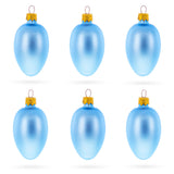Set of 6 Blue Mini Glass Egg Ornaments 2.9 Inches