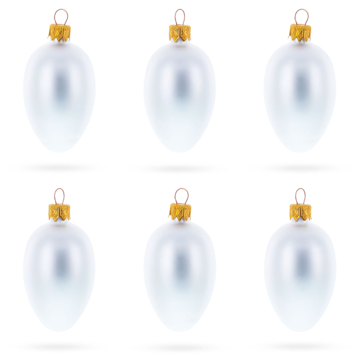 Set of 6 Matte  White Mini Glass Egg Ornaments 2.9 Inches