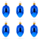 Set of 6 Glossy Blue Mini Glass Egg Ornaments 2.9 Inches