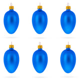 Set of 6 Matte Blue  Mini Glass Egg Ornaments 2.9 Inches