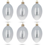 Set of 6 White Glossy Glass Egg Ornaments 4 Inches