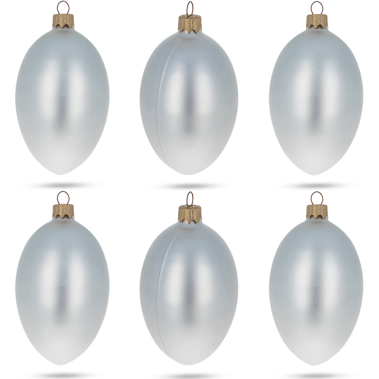 Set of 6 White Matte Glass Egg Ornaments 4 Inches