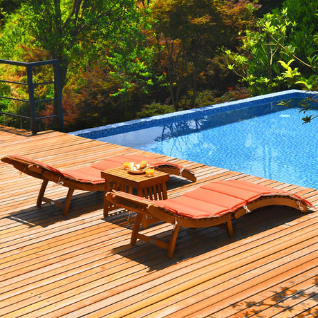 Juego de 3 Sillas Plegables de Teca para Patio con Mesa Lateral Plegable