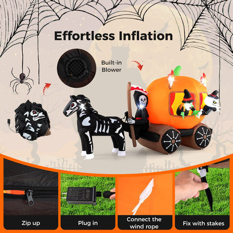 Carroza Hinchable de Halloween de 3.10 Metros con Calabaza y 2 Fantasmas