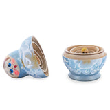 Light Blue Color with White Flowers Wooden  Nesting Dolls