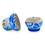 Light Blue Color with Blue Flowers Wooden  Nesting Dolls