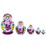 Pink Color with White Velvet Flower Wooden  Nesting Dolls