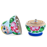 Light Blue Color with Red Flower Wooden  Nesting Dolls