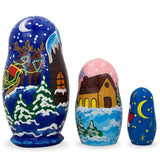 Set of 3 Santa's Delivering Gifts Wooden Nesting Dolls 4.25 Inches