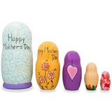 Set of 5 Happy Mother's Day Wooden Animal Nesting Dolls 6 Inches