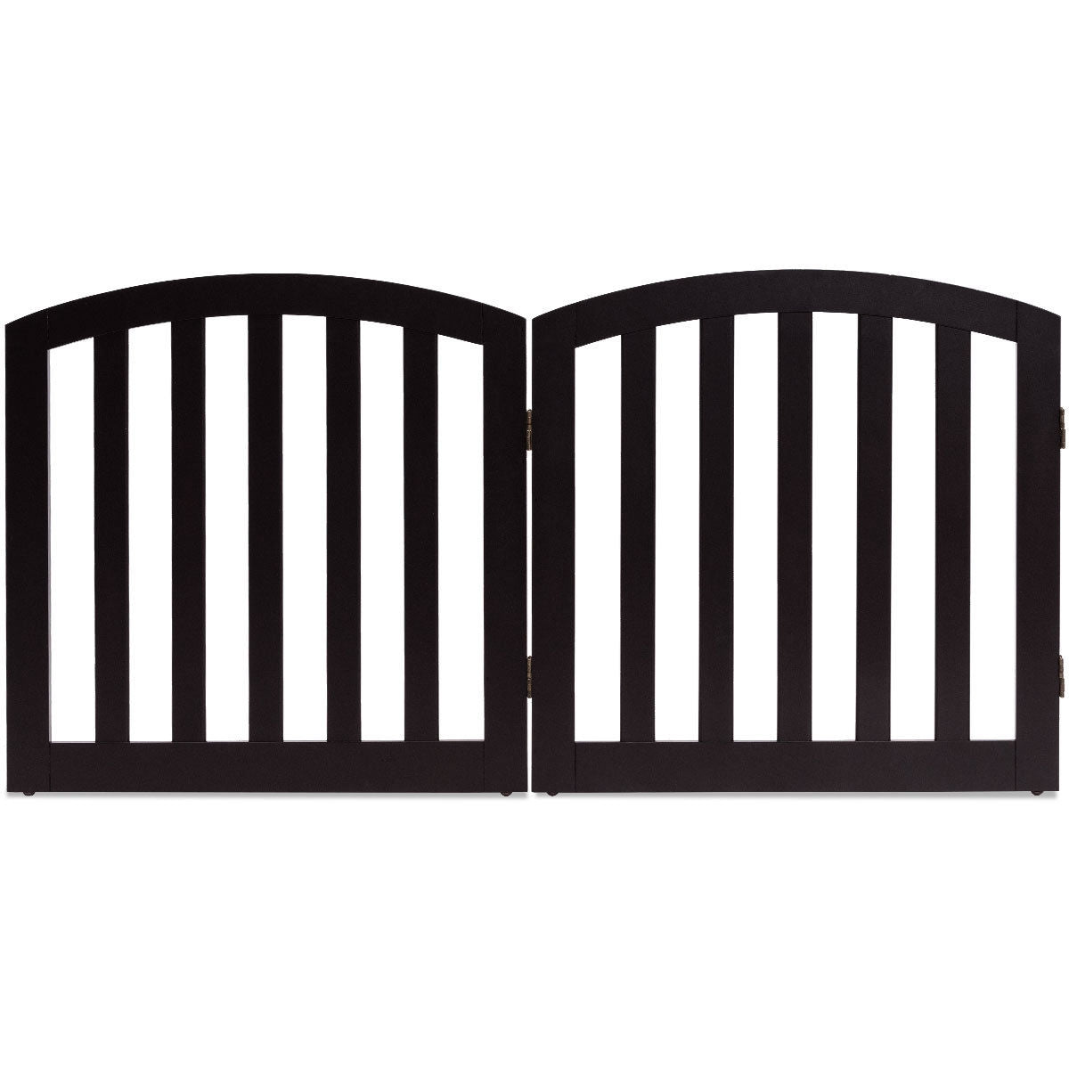 Barrera de seguridad de madera plegable y autónoma para mascotas, de 24 pulgadas y 2 paneles configurables con parte superior arqueada - Marrón