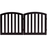Barrera de seguridad de madera plegable y autónoma para mascotas, de 24 pulgadas y 2 paneles configurables con parte superior arqueada - Marrón