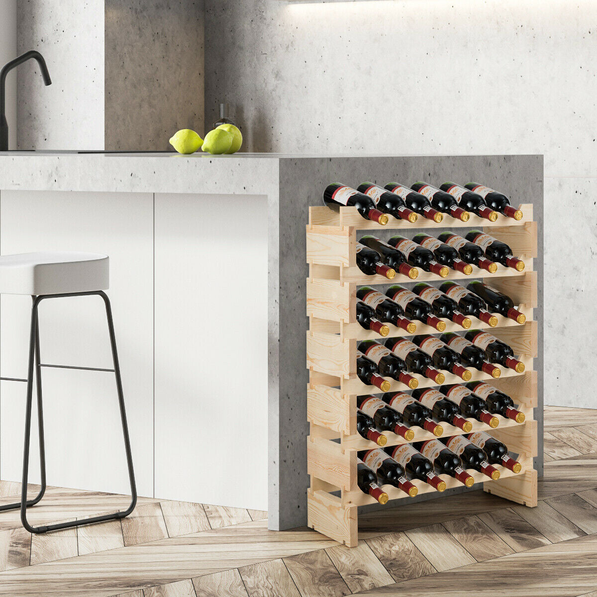 Botellero modular apilable de madera con capacidad para 36 botellas, sin bamboleo