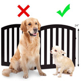Barrera de seguridad de madera plegable y autónoma para mascotas, de 24 pulgadas y 2 paneles configurables con parte superior arqueada - Marrón