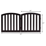 Barrera de seguridad de madera plegable y autónoma para mascotas, de 24 pulgadas y 2 paneles configurables con parte superior arqueada - Marrón