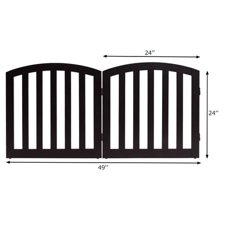 Barrera de seguridad de madera plegable y autónoma para mascotas, de 24 pulgadas y 2 paneles configurables con parte superior arqueada - Marrón