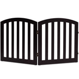 Barrera de seguridad de madera plegable y autónoma para mascotas, de 24 pulgadas y 2 paneles configurables con parte superior arqueada - Marrón