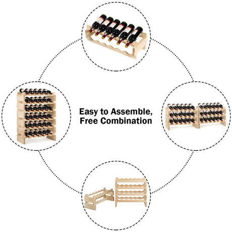Botellero modular apilable de madera con capacidad para 36 botellas, sin bamboleo
