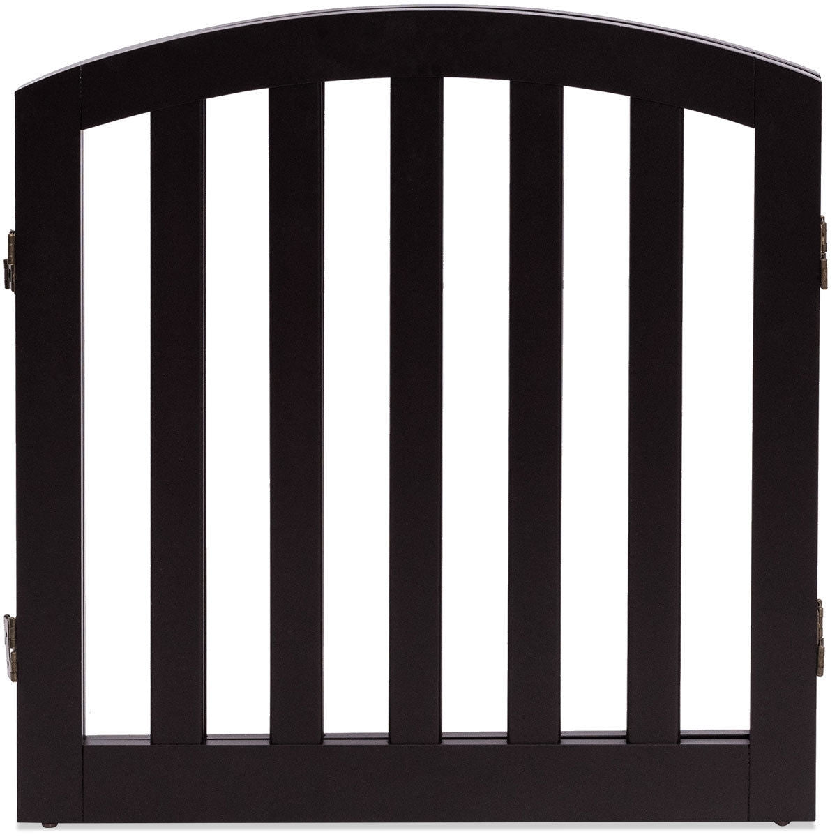 Barrera de seguridad de madera plegable y autónoma para mascotas, de 24 pulgadas y 2 paneles configurables con parte superior arqueada - Marrón