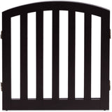 Barrera de seguridad de madera plegable y autónoma para mascotas, de 24 pulgadas y 2 paneles configurables con parte superior arqueada - Marrón