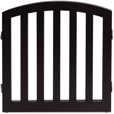 Barrera de seguridad de madera plegable y autónoma para mascotas, de 24 pulgadas y 2 paneles configurables con parte superior arqueada - Marrón
