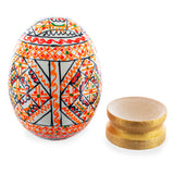 Geometrical White Ukrainian Wooden Easter Egg Pysanka on a Stand 3 Inches