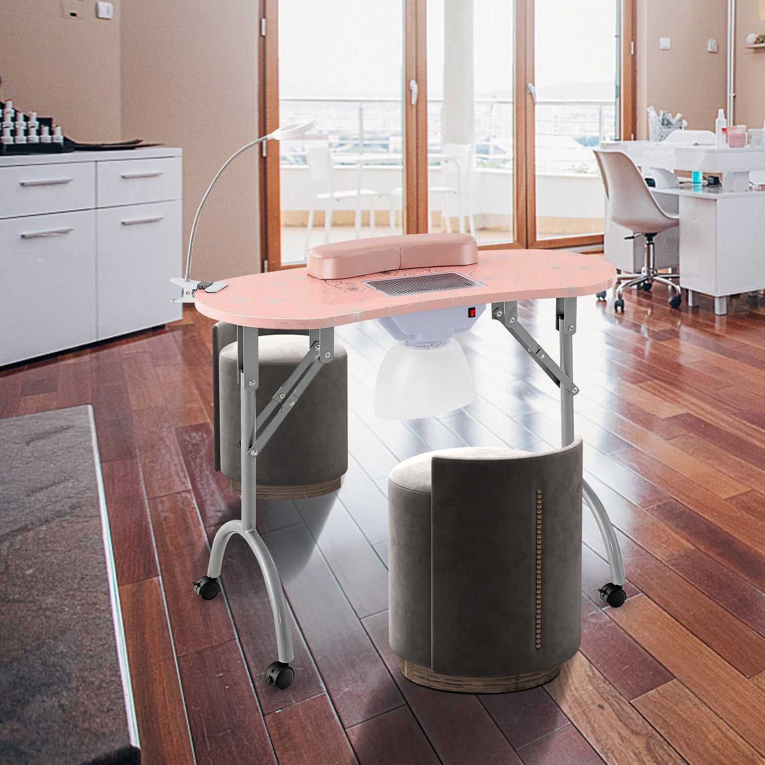 Mesa de manicura con lámpara de mesa LED USB flexible - Rosa