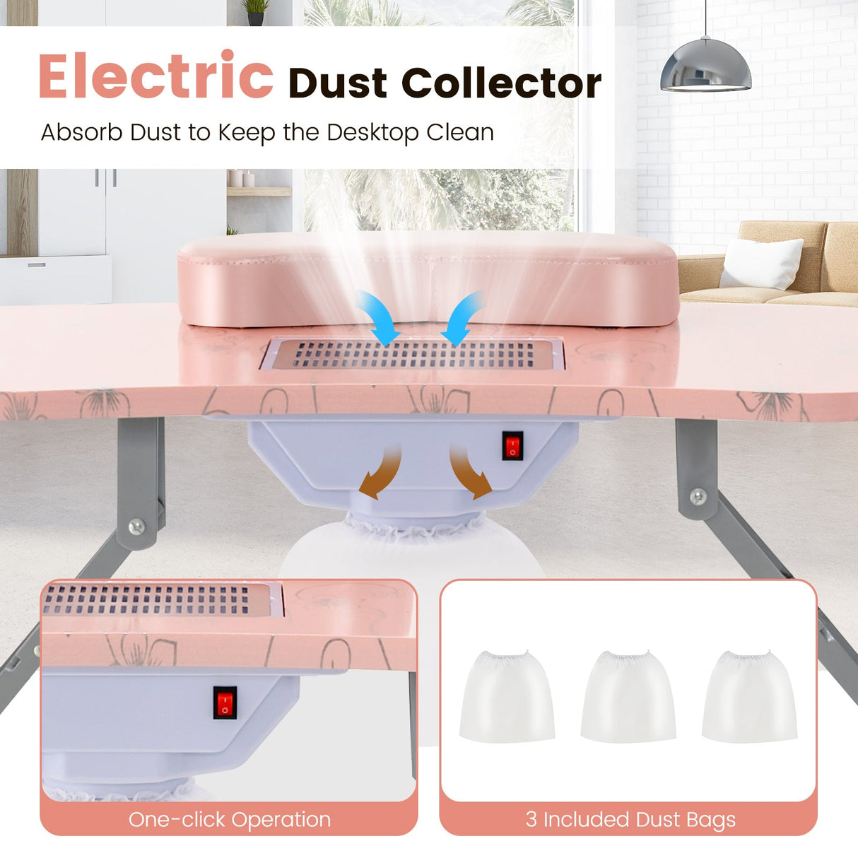 Mesa de manicura con lámpara de mesa LED USB flexible - Rosa