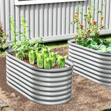 5 x 3 x 2 Feet Metal Oval Raised Garden Bed with Open Bottom Design-Silver